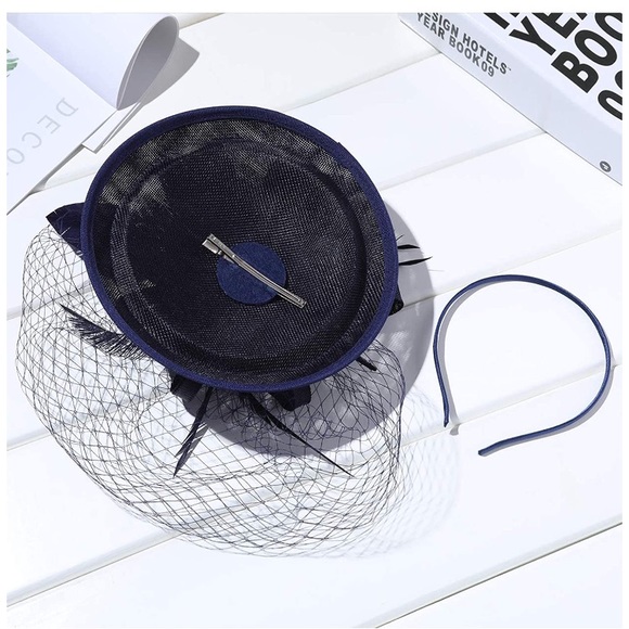 Hat Veil Feather Fascinator Hair Clip Headband - Picture 8 of 16